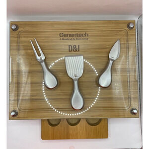 Toscana Bamboo Rectangular Cheese Cutting Board & Tools Set Tempered Glass Top